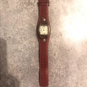 Vintage Fossil Red Leather Watch